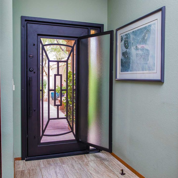 First Impression Ironworks Iron Entry Door with Open Glass Panel