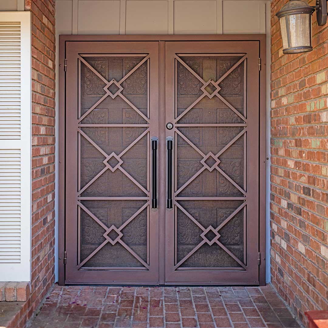 French Iron Security Doors with a geometric design.