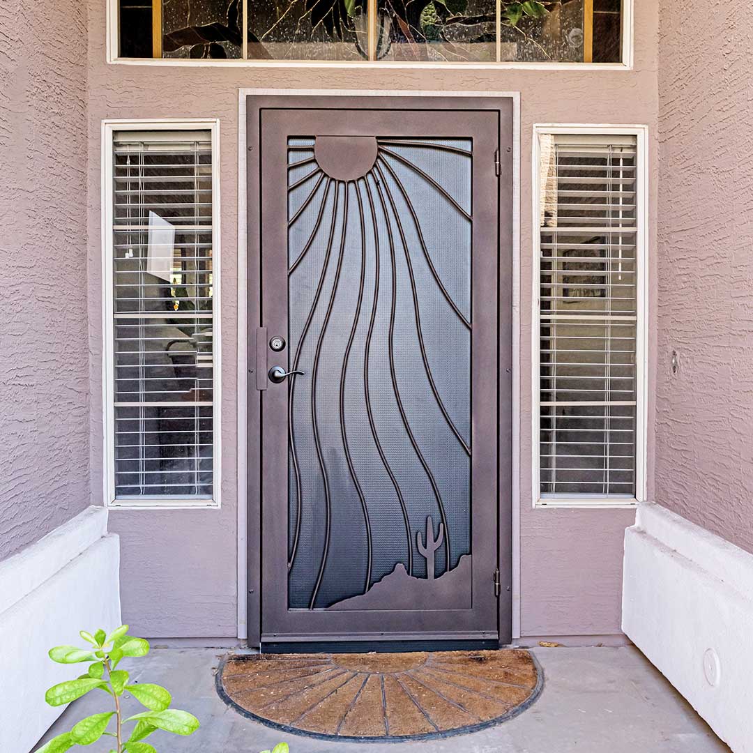 First Impression Ironworks security door with a beautiful desert scene design